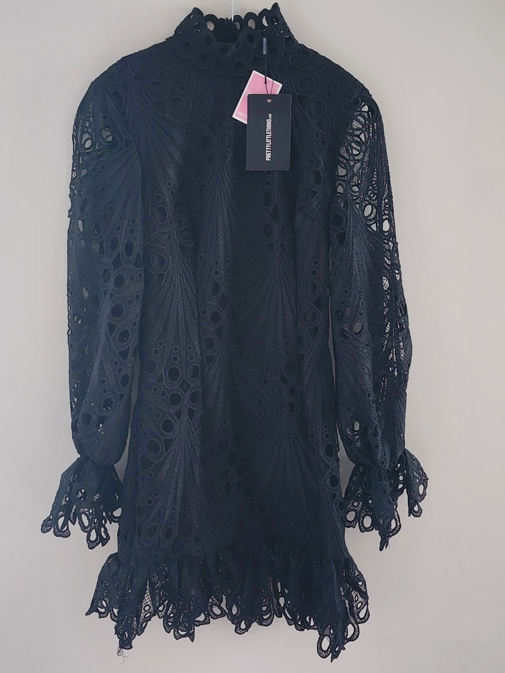 PrettyLittleThing Black Long Sleeve Lace Mini Dress